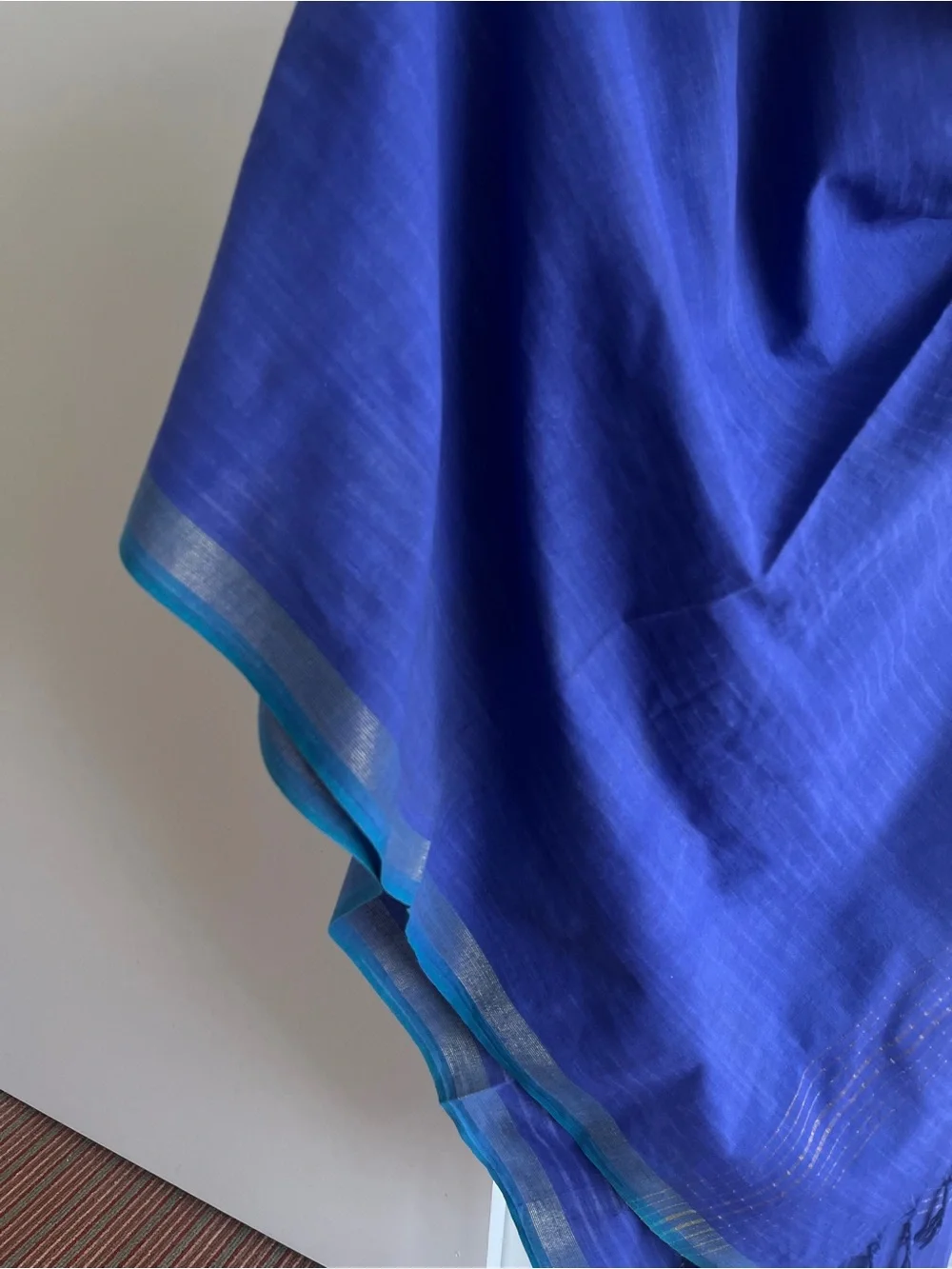 Fabindia style 100% Cotton Dupatta scarf wrap Purple Teal Green Border Gold Zari